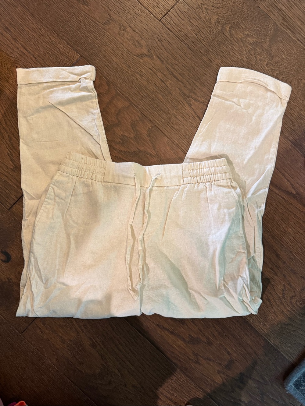 Old Navy Neutral Beige Linen-Blend Drawstring Pants